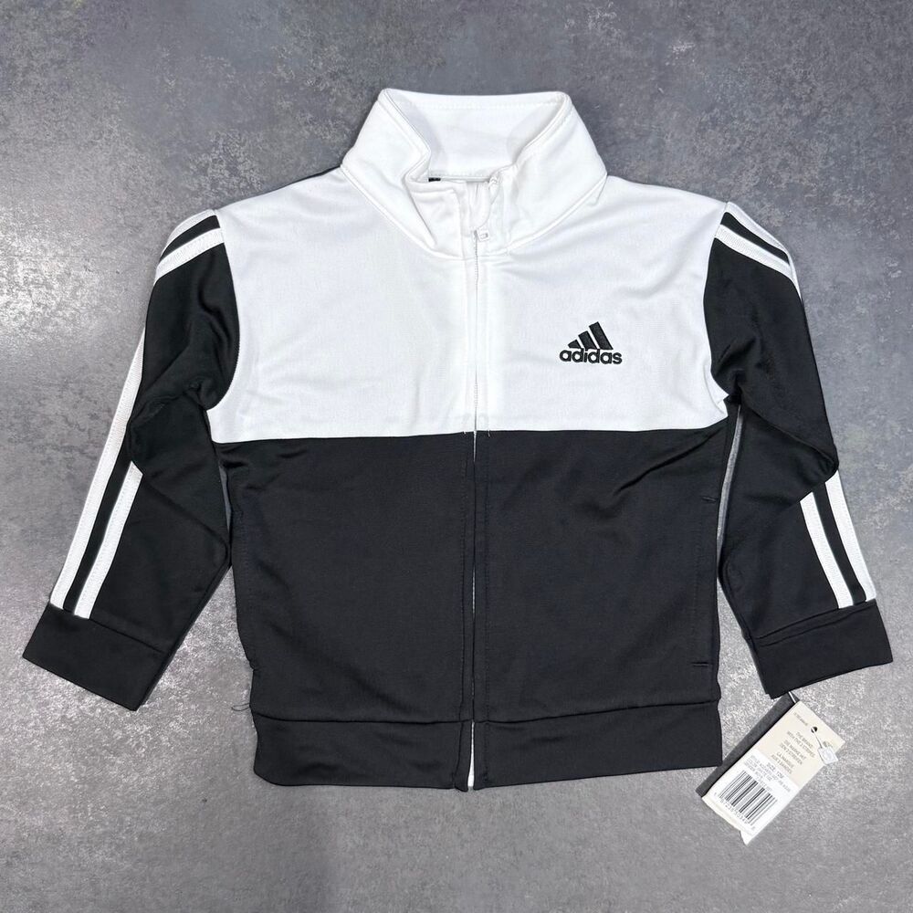 Adidas Track Full Zip Jacket Colorblock Black White 3 Stripe Top NWT 12M